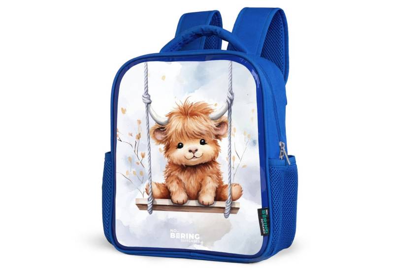 NoBoringSuitcases.com© Rucksack Schaukelnder schottischer Highlander Aquarell-Kalb, Kinderrucksack, Schulrucksack, Freizeitrucksack, Jungen, Kindergarten von NoBoringSuitcases.com©