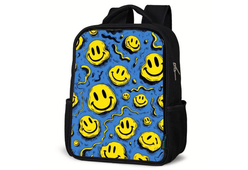 NoBoringSuitcases.com© Reisetasche Schmelzendes Lächeln auf Blau, Kinderrucksack Schwarz, Schulrucksack, Freizeitrucksack Jungen Mädchen von NoBoringSuitcases.com©