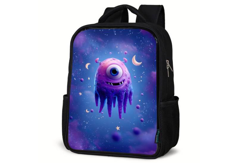 NoBoringSuitcases.com© Reisetasche Schwebendes tropfenförmiges Weltraumwesen mit Mondaugen, Kinderrucksack Schwarz, Schulrucksack, Freizeitrucksack Jungen Mädchen von NoBoringSuitcases.com©