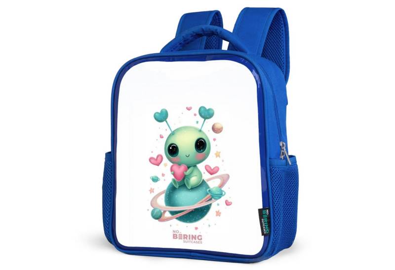 NoBoringSuitcases.com© Rucksack Süßer kleiner Außerirdischer mit Herz, Kinderrucksack, Schulrucksack, Freizeitrucksack, Jungen, Kindergarten von NoBoringSuitcases.com©