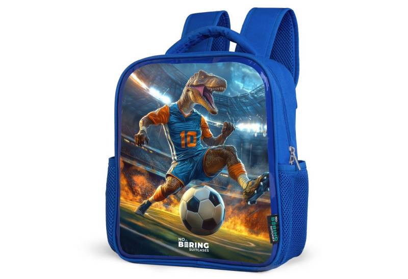 NoBoringSuitcases.com© Rucksack T-Rex als Fußballer im vollen Stadion, Kinderrucksack, Schulrucksack, Freizeitrucksack, Jungen, Kindergarten von NoBoringSuitcases.com©