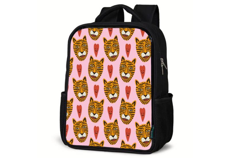 NoBoringSuitcases.com© Reisetasche Tigerköpfe - Herzen - Rosa - Rot, Kinderrucksack Schwarz, Schulrucksack, Freizeitrucksack Jungen Mädchen von NoBoringSuitcases.com©