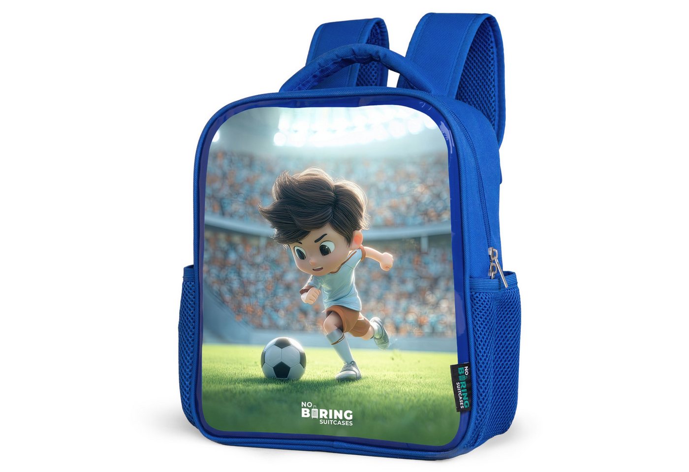 NoBoringSuitcases.com© Rucksack Junge - Fußball - Stadion - Sonnenlicht, Kinderrucksack, Schulrucksack, Freizeitrucksack, Jungen, Kindergarten von NoBoringSuitcases.com©