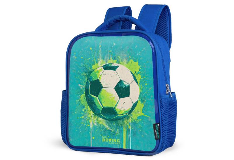 NoBoringSuitcases.com© Rucksack Fußball - Farbspritzer - Grün - Blau, Kinderrucksack, Schulrucksack, Freizeitrucksack, Jungen, Kindergarten von NoBoringSuitcases.com©