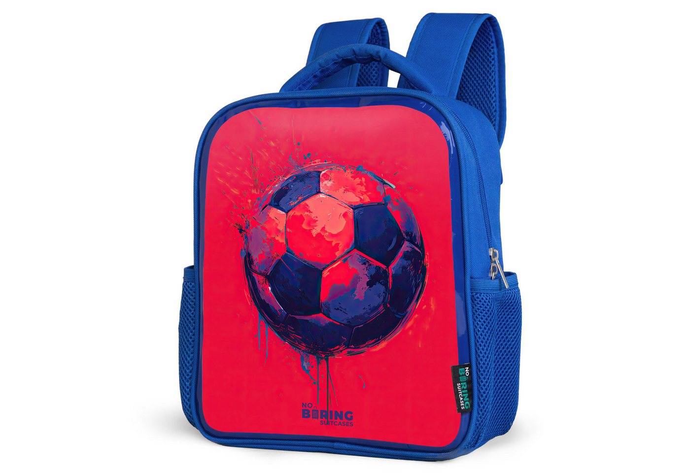 NoBoringSuitcases.com© Rucksack Fußball - Farbe - Blau - Rot, Kinderrucksack, Schulrucksack, Freizeitrucksack, Jungen, Kindergarten von NoBoringSuitcases.com©