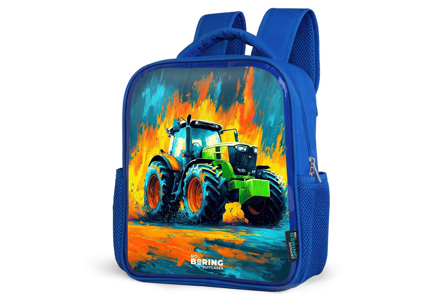 NoBoringSuitcases.com© Rucksack Traktor - Grün - Abstrakt - Pinselstriche, Kinderrucksack, Schulrucksack, Freizeitrucksack, Jungen, Kindergarten von NoBoringSuitcases.com©