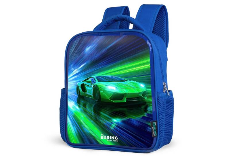 NoBoringSuitcases.com© Rucksack Rennwagen - Hellgrün - Lichtstrahlen - Geschwindigkeit, Kinderrucksack, Schulrucksack, Freizeitrucksack, Jungen, Kindergarten von NoBoringSuitcases.com©