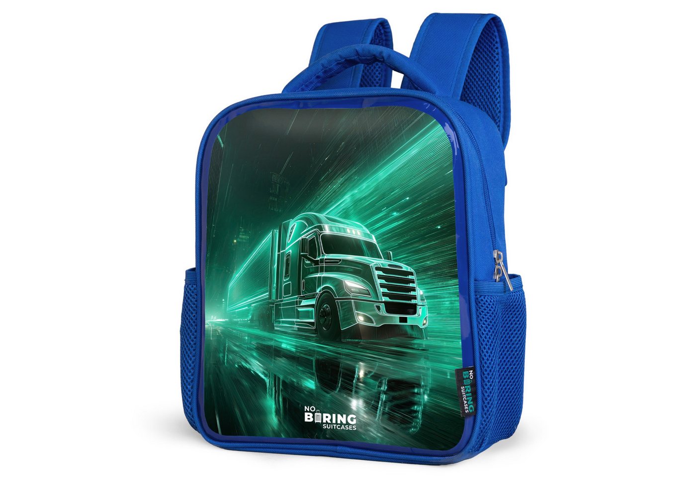NoBoringSuitcases.com© Rucksack Lkw - Neon - Grün - Stadt, Kinderrucksack, Schulrucksack, Freizeitrucksack, Jungen, Kindergarten von NoBoringSuitcases.com©