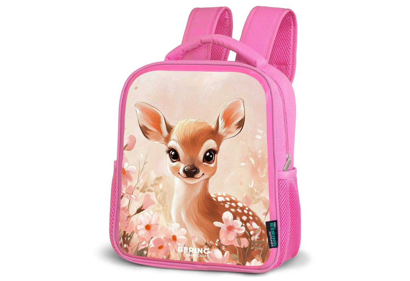 NoBoringSuitcases.com© Rucksack Hirsche - Augen - Punkte - Blumen, Kinderrucksack, Schulrucksack, Freizeitrucksack, Mädchen, Kindergarten von NoBoringSuitcases.com©