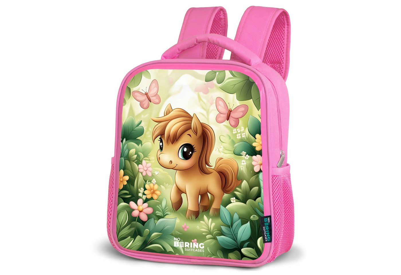 NoBoringSuitcases.com© Rucksack Pferd - Blumen - Schmetterlinge, Kinderrucksack, Schulrucksack, Freizeitrucksack, Mädchen, Kindergarten von NoBoringSuitcases.com©