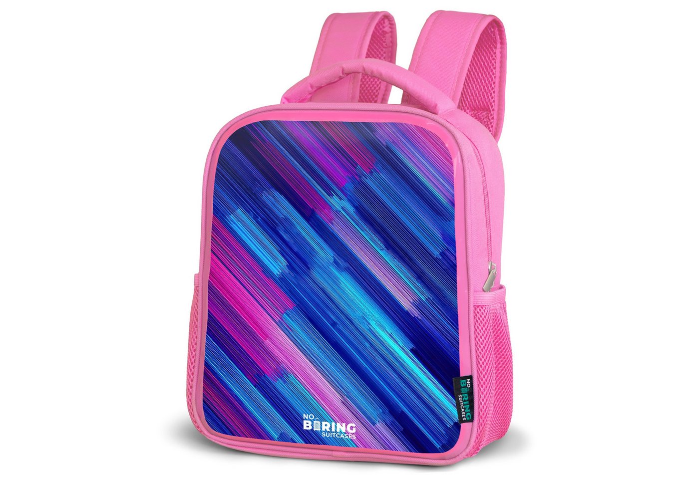 NoBoringSuitcases.com© Rucksack Neon - Streifen - Abstrakt - Blau - Rosa, Kinderrucksack, Schulrucksack, Freizeitrucksack, Mädchen, Kindergarten von NoBoringSuitcases.com©