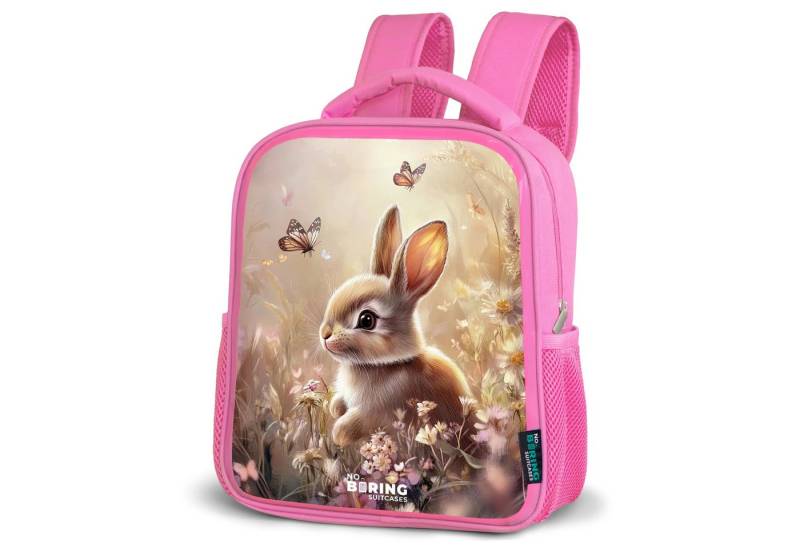 NoBoringSuitcases.com© Rucksack Blumen - Braun - Hase - Schmetterling, Kinderrucksack, Schulrucksack, Freizeitrucksack, Mädchen, Kindergarten von NoBoringSuitcases.com©