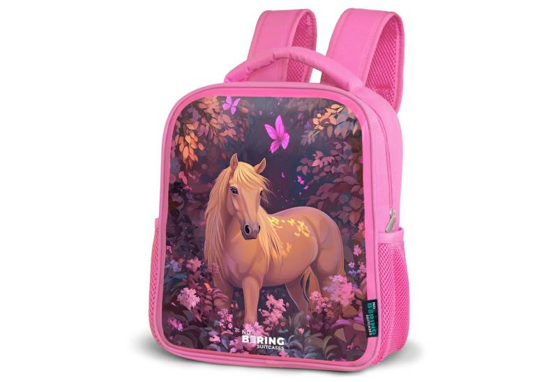 NoBoringSuitcases.com© Rucksack Pferd - Blumen - Lila - Schmetterling, Kinderrucksack, Schulrucksack, Freizeitrucksack, Mädchen, Kindergarten von NoBoringSuitcases.com©