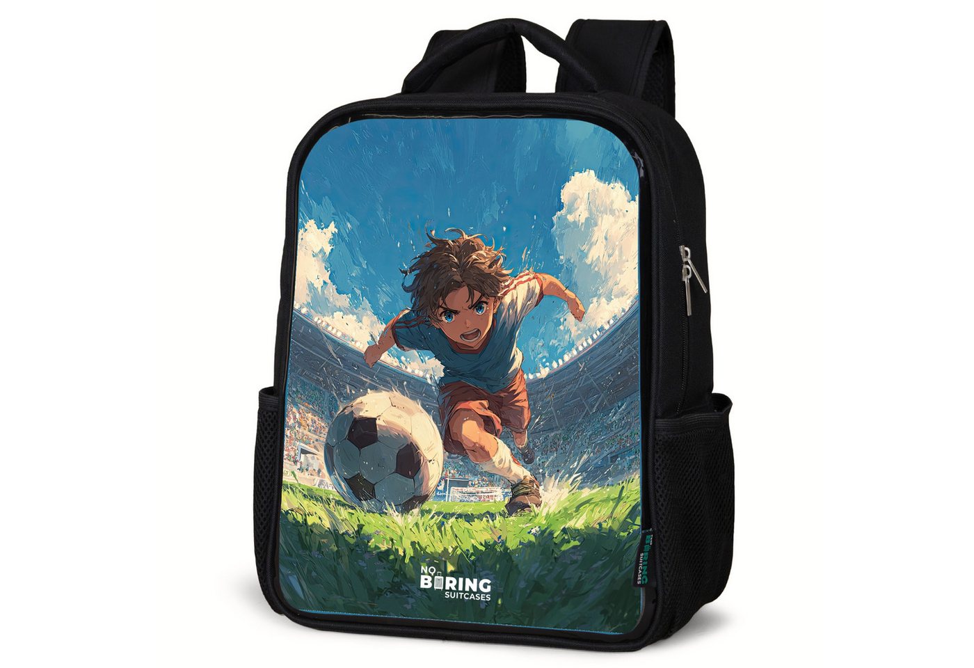 NoBoringSuitcases.com© Rucksack Stadion - Fußball - Junge, Kinderrucksack Schwarz, Schulrucksack, Freizeitrucksack Jungen Mädchen von NoBoringSuitcases.com©