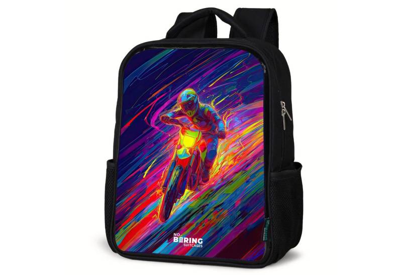 NoBoringSuitcases.com© Rucksack Crossrad - Neonfarben - Linien - Helm, Kinderrucksack Schwarz, Schulrucksack, Freizeitrucksack Jungen Mädchen von NoBoringSuitcases.com©