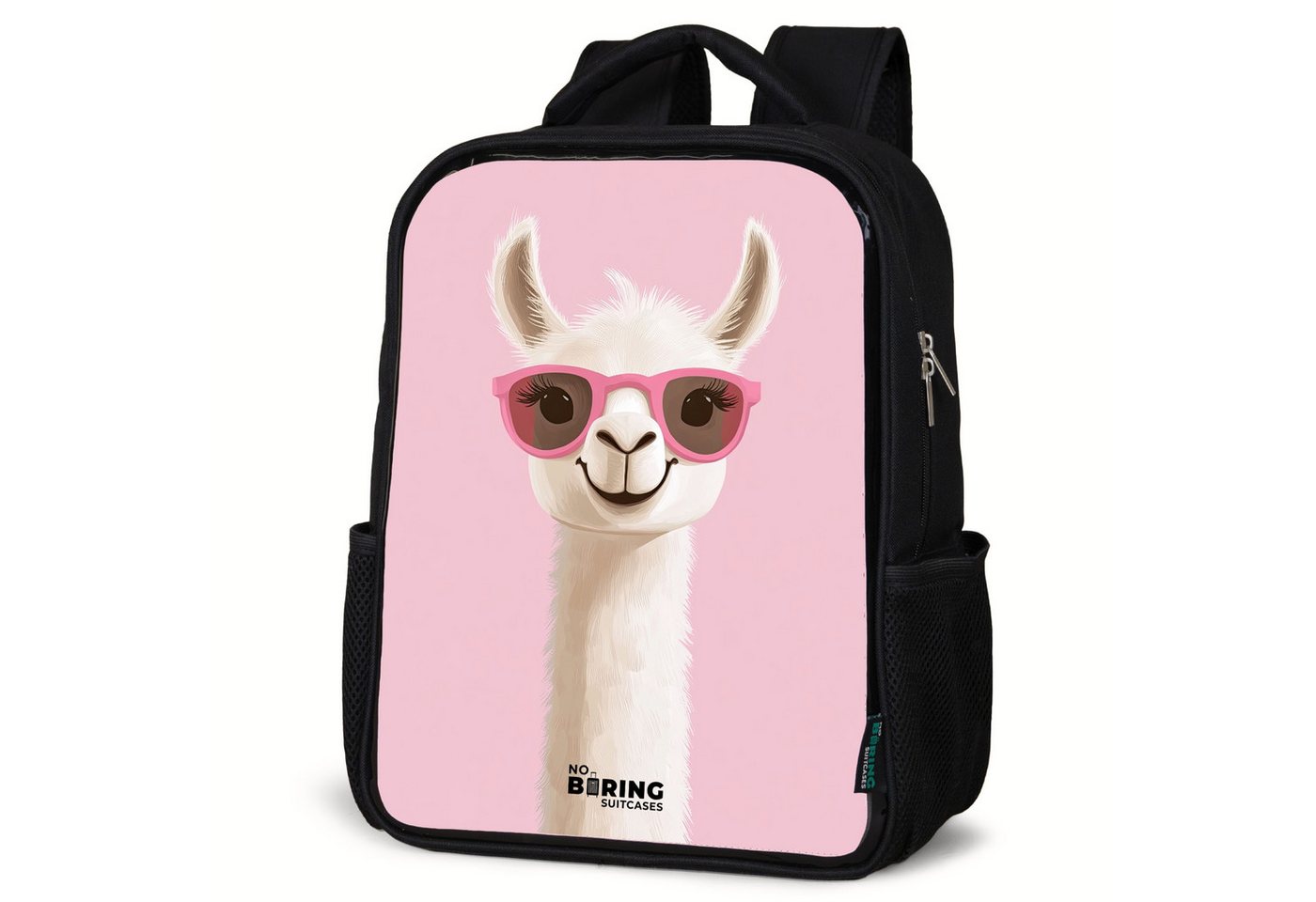 NoBoringSuitcases.com© Rucksack Lama - Weiß - Sonnenbrille - Wimpern, Kinderrucksack Schwarz, Schulrucksack, Freizeitrucksack Jungen Mädchen von NoBoringSuitcases.com©