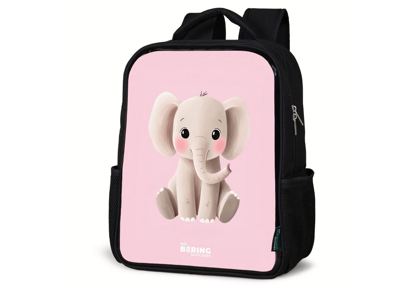 NoBoringSuitcases.com© Rucksack Elefant - Baby - Erröten - Illustration, Kinderrucksack Schwarz, Schulrucksack, Freizeitrucksack Jungen Mädchen von NoBoringSuitcases.com©