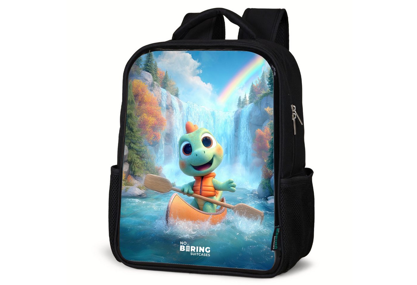 NoBoringSuitcases.com© Rucksack Dino - Natur - Wasserfall, Kinderrucksack Schwarz, Schulrucksack, Freizeitrucksack Jungen Mädchen von NoBoringSuitcases.com©