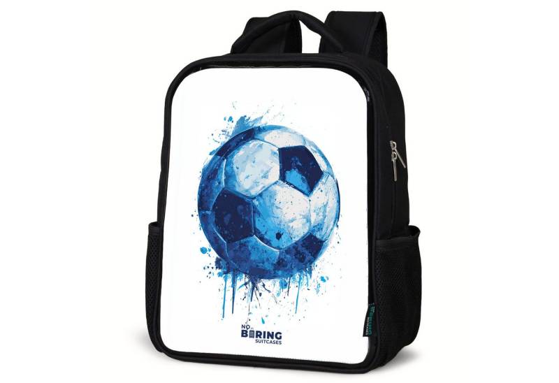 NoBoringSuitcases.com© Rucksack Fußball - Farbspritzer - Blau - Ball, Kinderrucksack Schwarz, Schulrucksack, Freizeitrucksack Jungen Mädchen von NoBoringSuitcases.com©