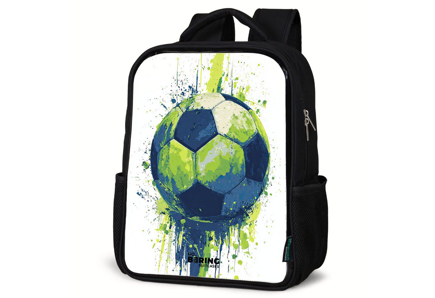NoBoringSuitcases.com© Rucksack Fußball - Farbe - Grün - Blau, Kinderrucksack Schwarz, Schulrucksack, Freizeitrucksack Jungen Mädchen von NoBoringSuitcases.com©