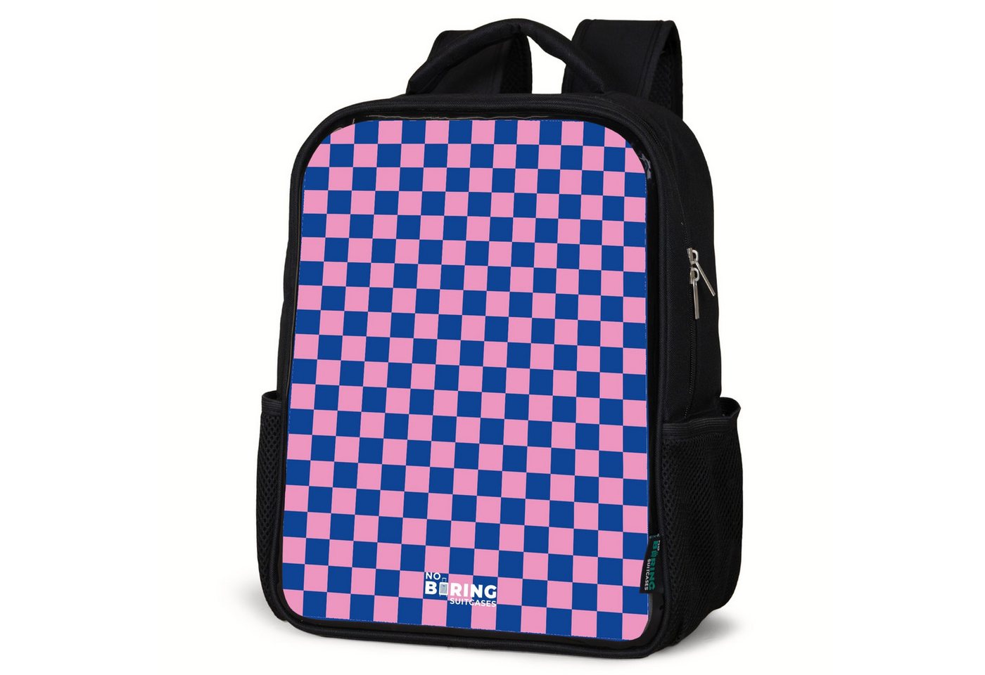 NoBoringSuitcases.com© Rucksack Blöcke - Blau - Rosa, Kinderrucksack Schwarz, Schulrucksack, Freizeitrucksack Jungen Mädchen von NoBoringSuitcases.com©