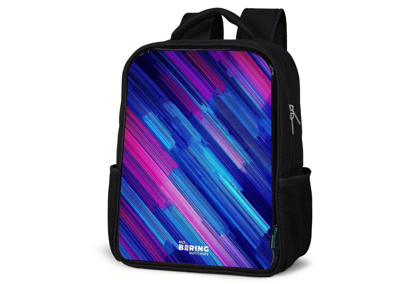 NoBoringSuitcases.com© Rucksack Neon - Streifen - Abstrakt - Blau - Rosa, Kinderrucksack Schwarz, Schulrucksack, Freizeitrucksack Jungen Mädchen von NoBoringSuitcases.com©