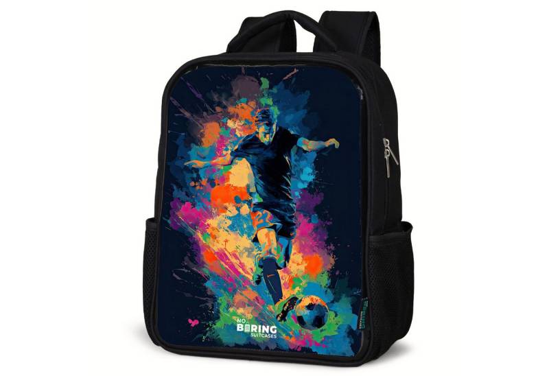 NoBoringSuitcases.com© Rucksack Neon - Fußballer - Farbenfroh, Kinderrucksack Schwarz, Schulrucksack, Freizeitrucksack Jungen Mädchen von NoBoringSuitcases.com©