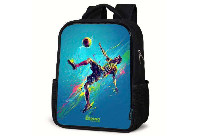 NoBoringSuitcases.com© Rucksack Neon - Fußball - Kick - Farbenfroh, Kinderrucksack Schwarz, Schulrucksack, Freizeitrucksack Jungen Mädchen von NoBoringSuitcases.com©
