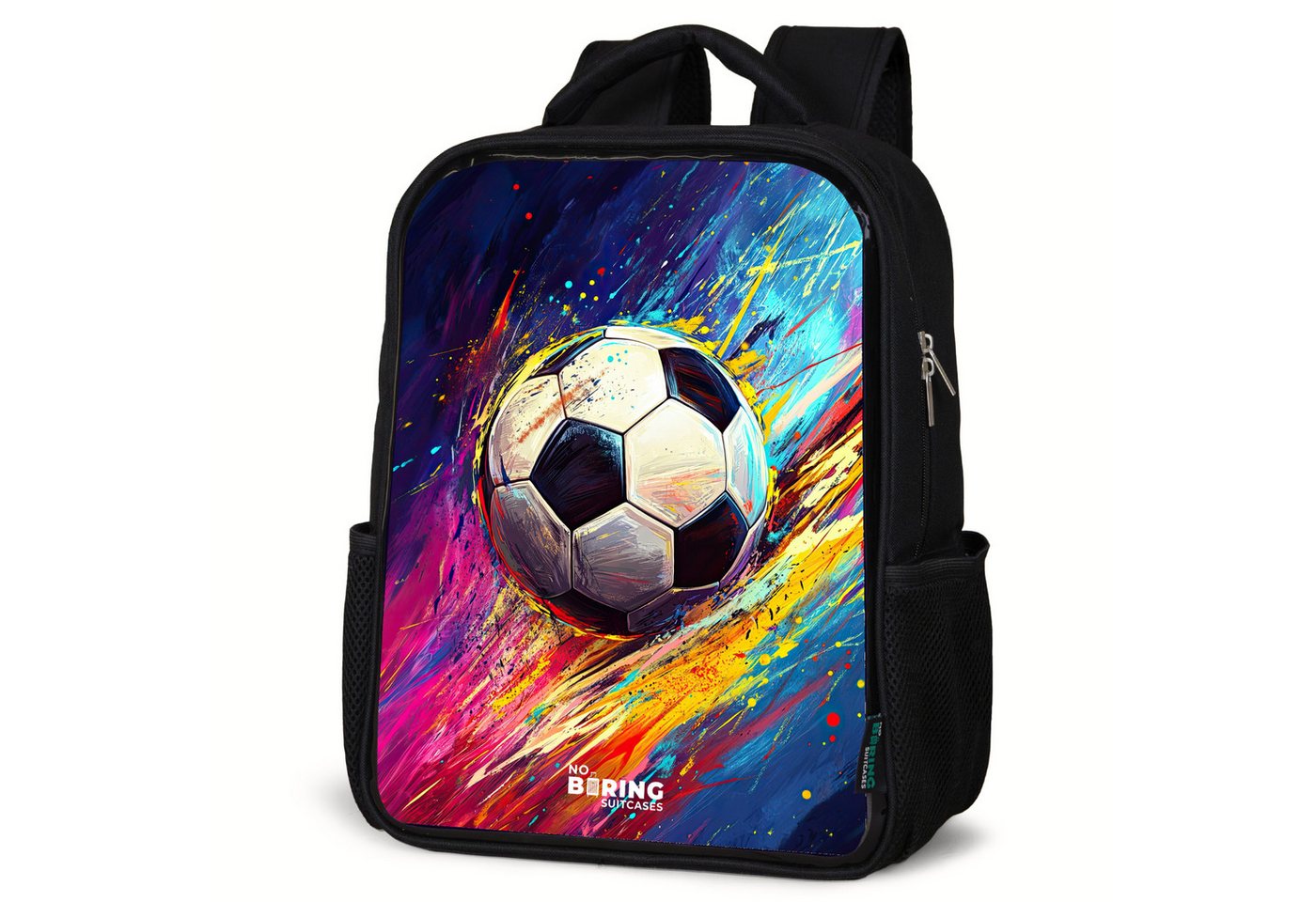 NoBoringSuitcases.com© Rucksack Neon - Fußball - Farbenfroh, Kinderrucksack Schwarz, Schulrucksack, Freizeitrucksack Jungen Mädchen von NoBoringSuitcases.com©