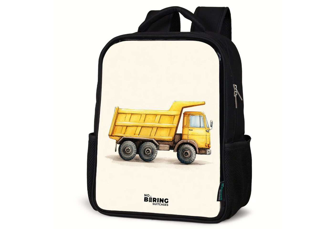 NoBoringSuitcases.com© Rucksack Muldenkipper - Signiert - Gelb, Kinderrucksack Schwarz, Schulrucksack, Freizeitrucksack Jungen Mädchen von NoBoringSuitcases.com©
