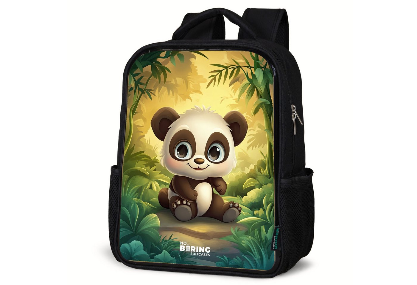 NoBoringSuitcases.com© Rucksack Panda - Bambuswald - Grün, Kinderrucksack Schwarz, Schulrucksack, Freizeitrucksack Jungen Mädchen von NoBoringSuitcases.com©