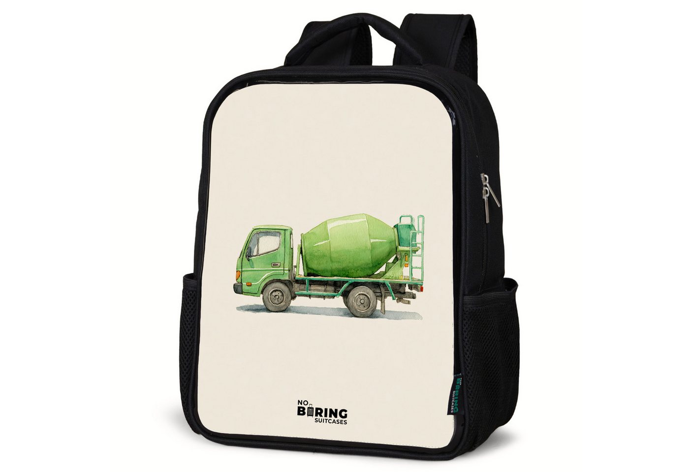 NoBoringSuitcases.com© Rucksack Betonmischer - Unterzeichnet - Grün, Kinderrucksack Schwarz, Schulrucksack, Freizeitrucksack Jungen Mädchen von NoBoringSuitcases.com©