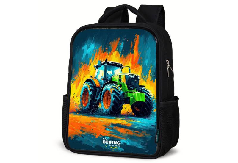 NoBoringSuitcases.com© Rucksack Traktor - Grün - Abstrakt - Pinselstriche, Kinderrucksack Schwarz, Schulrucksack, Freizeitrucksack Jungen Mädchen von NoBoringSuitcases.com©