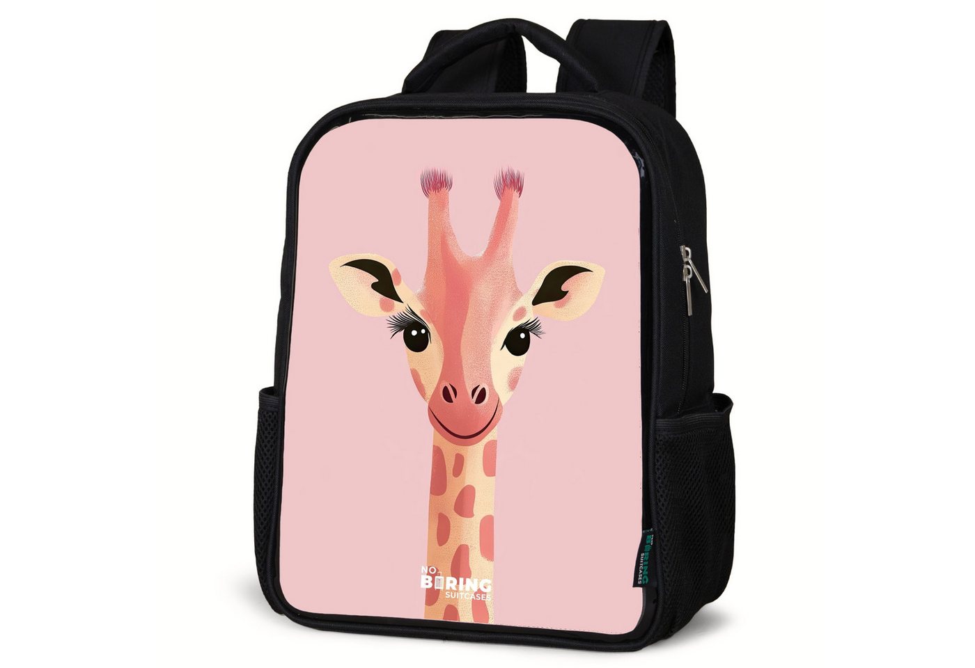 NoBoringSuitcases.com© Rucksack Giraffe - Wimpern - Minimalistisch - Rosa, Kinderrucksack Schwarz, Schulrucksack, Freizeitrucksack Jungen Mädchen von NoBoringSuitcases.com©