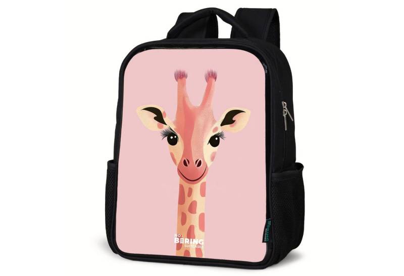 NoBoringSuitcases.com© Rucksack Giraffe - Wimpern - Minimalistisch - Rosa, Kinderrucksack Schwarz, Schulrucksack, Freizeitrucksack Jungen Mädchen von NoBoringSuitcases.com©