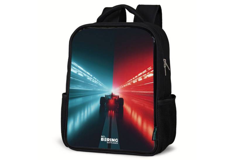 NoBoringSuitcases.com© Rucksack Rennstrecke - Rennwagen - Neon - Rot, Kinderrucksack Schwarz, Schulrucksack, Freizeitrucksack Jungen Mädchen von NoBoringSuitcases.com©