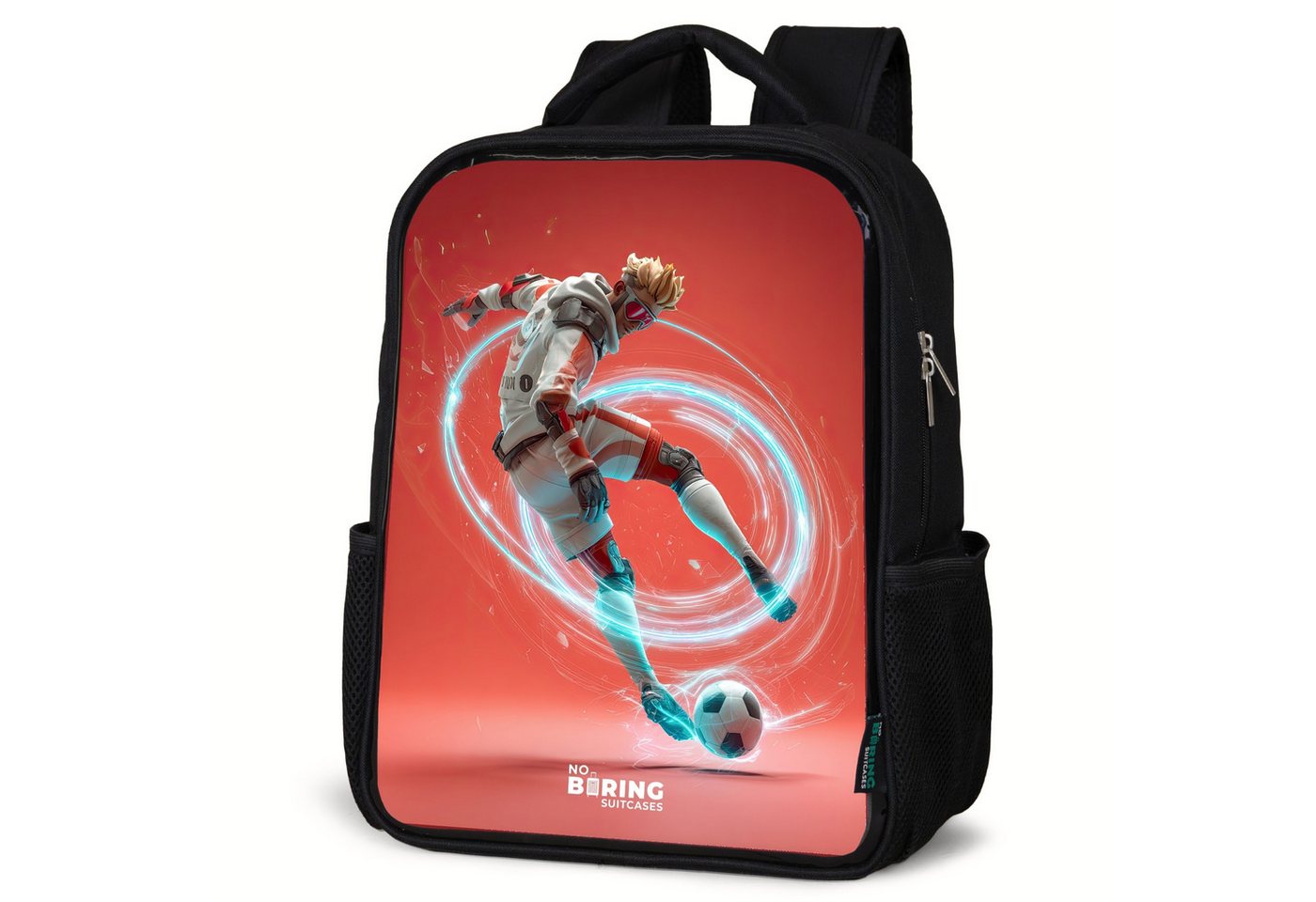 NoBoringSuitcases.com© Rucksack Fußball - Junge - Rot - Lichtkreis, Kinderrucksack Schwarz, Schulrucksack, Freizeitrucksack Jungen Mädchen von NoBoringSuitcases.com©