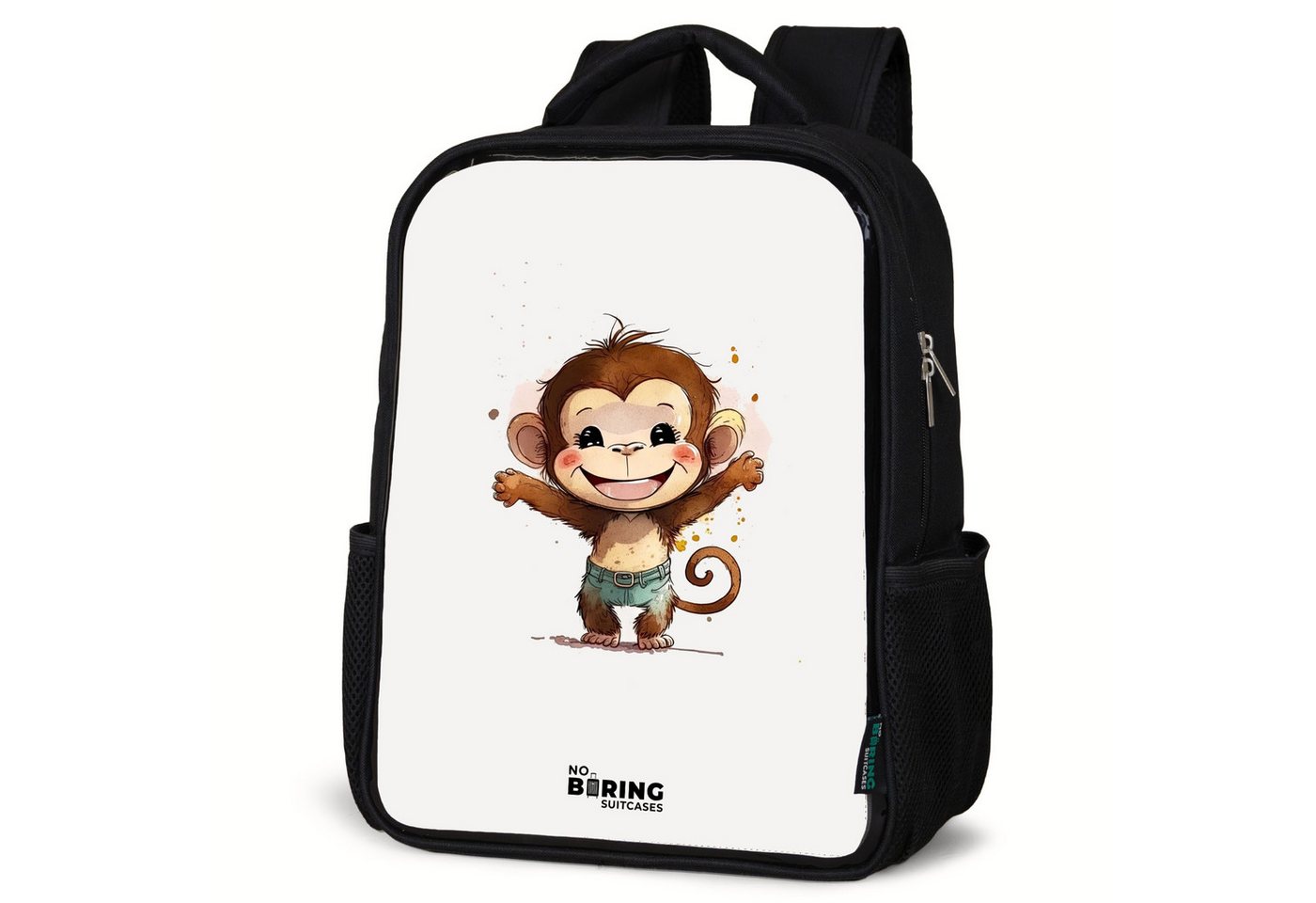 NoBoringSuitcases.com© Rucksack Affe - Braun - Aquarell - Tiere, Kinderrucksack Schwarz, Schulrucksack, Freizeitrucksack Jungen Mädchen von NoBoringSuitcases.com©