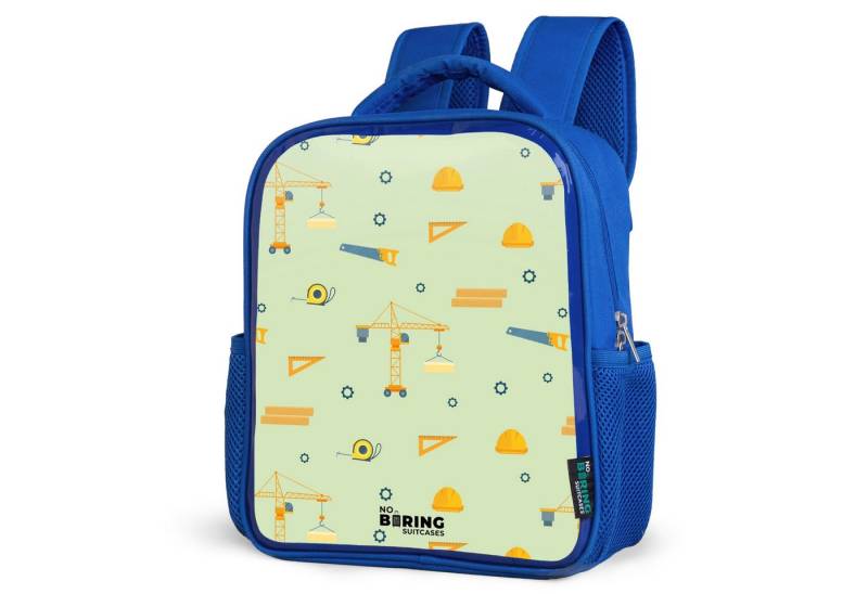 NoBoringSuitcases.com© Rucksack Baukräne und Zimmermannswerkzeuge auf mintgrünem Hintergrund, Kinderrucksack, Schulrucksack, Freizeitrucksack, Jungen, Kindergarten von NoBoringSuitcases.com©