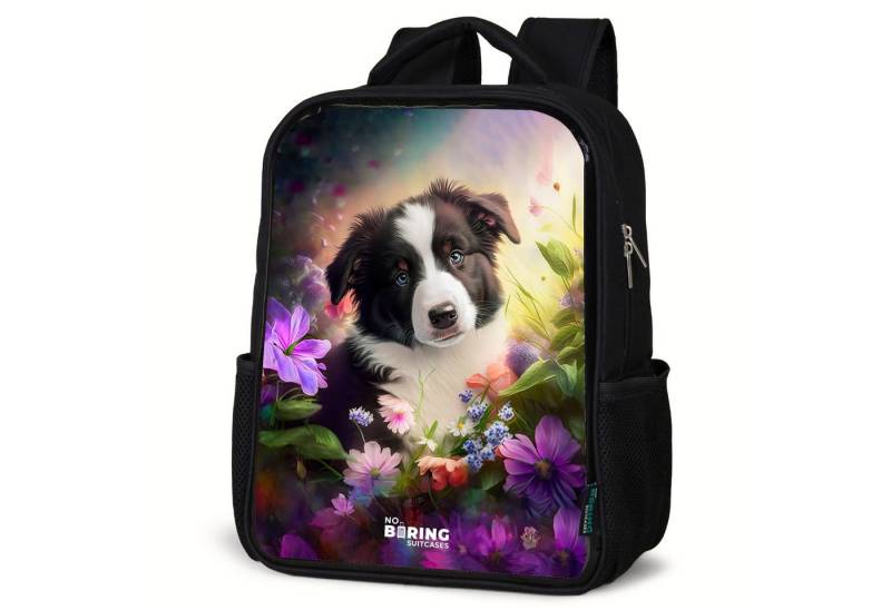 NoBoringSuitcases.com© Rucksack Blauäugiger Hund auf einem Feld, Kinderrucksack Schwarz, Schulrucksack, Freizeitrucksack Jungen Mädchen von NoBoringSuitcases.com©