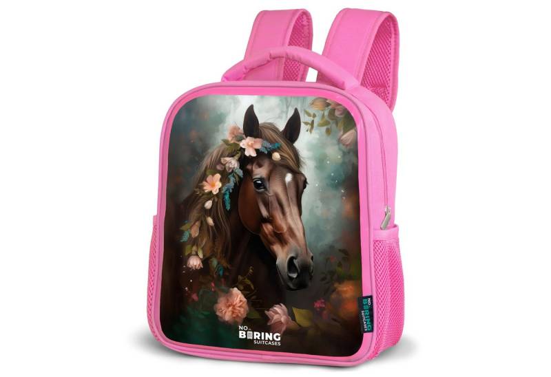 NoBoringSuitcases.com© Rucksack Dunkelbraun - Pferd - Blumen - Blätter, Kinderrucksack, Schulrucksack, Freizeitrucksack, Mädchen, Kindergarten von NoBoringSuitcases.com©