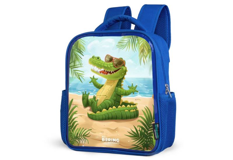 NoBoringSuitcases.com© Rucksack Krokodil mit Sonnenbrille entspannt am Strand, Kinderrucksack, Schulrucksack, Freizeitrucksack, Jungen, Kindergarten von NoBoringSuitcases.com©