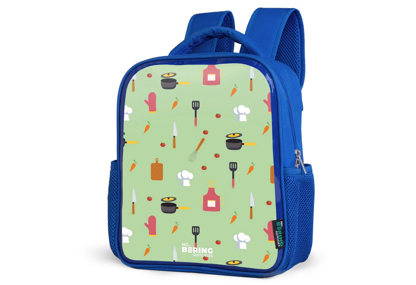 NoBoringSuitcases.com© Rucksack Küchenzubehör und Zutaten auf hellgrün, Kinderrucksack, Schulrucksack, Freizeitrucksack, Jungen, Kindergarten von NoBoringSuitcases.com©