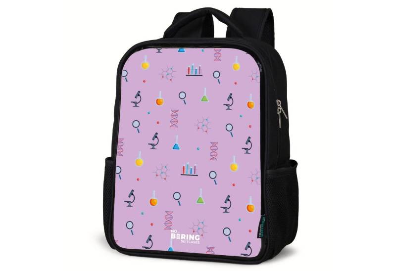 NoBoringSuitcases.com© Rucksack Labor und Wissenschaft Muster auf lila Hintergrund, Kinderrucksack Schwarz, Schulrucksack, Freizeitrucksack Jungen Mädchen von NoBoringSuitcases.com©