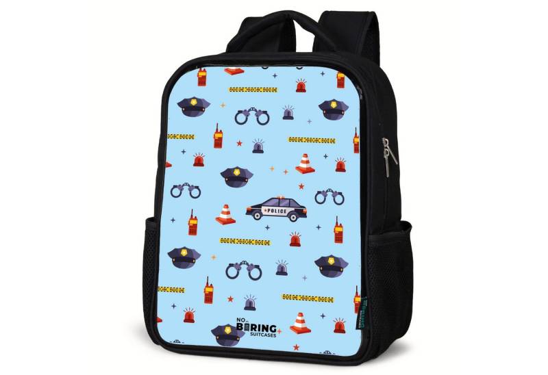 NoBoringSuitcases.com© Rucksack Polizei- und Sicherheitsmuster auf hellblau, Kinderrucksack Schwarz, Schulrucksack, Freizeitrucksack Jungen Mädchen von NoBoringSuitcases.com©
