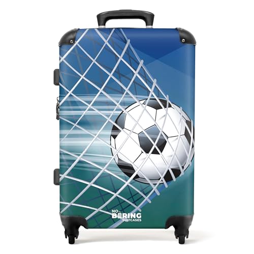 NoBoringSuitcases.com® Reisekoffer Geschenk Junge Rollkoffer Reisekoffe Trolli Suitcase Koffer Groß Kinder - Fussball - Blau - Tor - Netz - Koffer mittelgroß, 67x43x25cm von NoBoringSuitcases.com