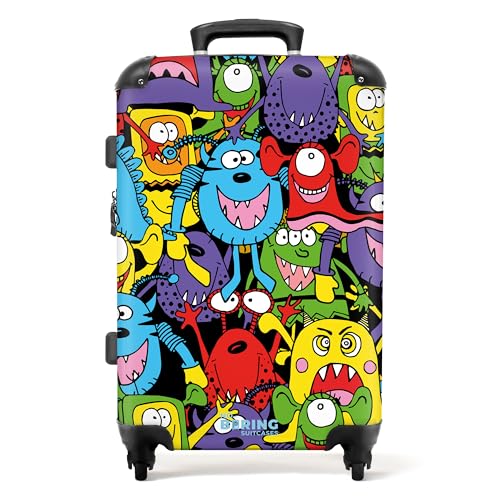 NoBoringSuitcases.com® Reisekoffer mit Rollen Koffer groß Kinderkoffer Jungen Hartschalenkoffer - Muster - Monster - Lustig - Koffer Kinder Jungen Koffer mittelgroß, 67x43x25cm von NoBoringSuitcases.com