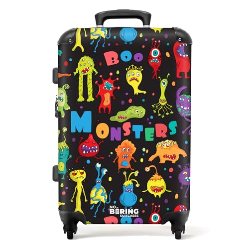 NoBoringSuitcases.com® Reisekoffer Kinder Koffer Jungs Reisetasche mit Rollen Cabin Bag Geschenke - Monster - Farben - Weltraum - Koffer Kinder Jungen Koffer mittelgroß, 67x43x25cm von NoBoringSuitcases.com