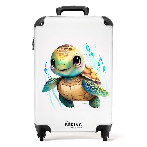 NoBoringSuitcases.com® Kinderkoffer Kinder Reisekoffer Koffer fürs Handgepäck Trolli Geschenke - Schildkröte - Wasserfarben - Tiere - Kindergepäck Trolley, 55x40x20 von NoBoringSuitcases.com