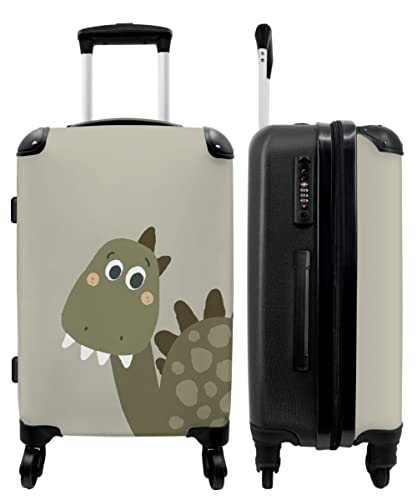 NoBoringSuitcases.com® Kinderkoffer Jungen Reisekoffer mit Rollen Koffer Leicht Geschenk - Dino - Koffer Grün - Grau - 67x43x25cm von NoBoringSuitcases.com